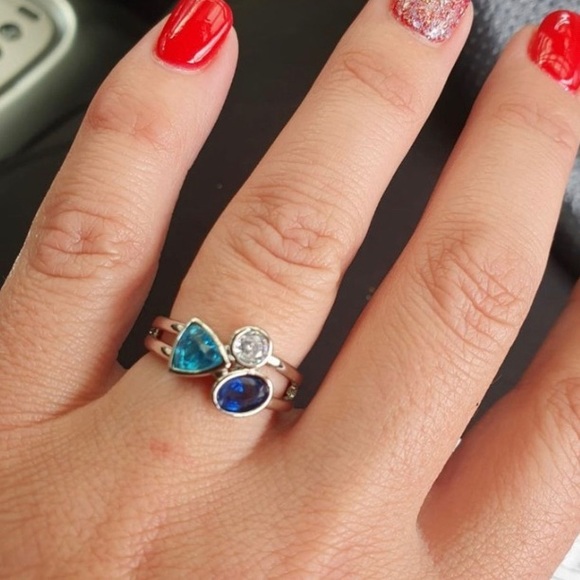 Silver Size 8, Aquamarine, Sapphire & Zirconia Crystal - Picture 5 of 8